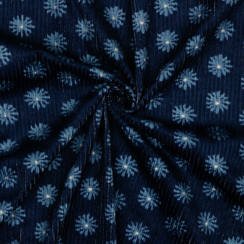 GEWASSEN RIBCORDUROY BLOEMEN MARINEBLAUW #7