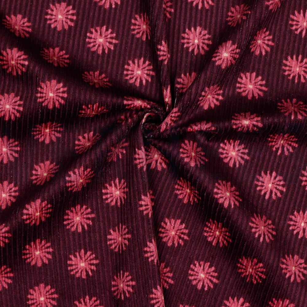 GEWASSEN RIBCORDUROY BLOEMEN AUBERGINE #7