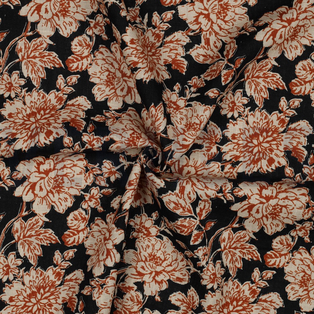 LEINEN GEWASCHEN BLUMEN MARINEBLAU #7
