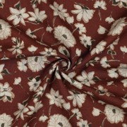 LINNEN GEWASSEN GROTE BLOEMEN ROOD/ROUGE (thumbnail) #2