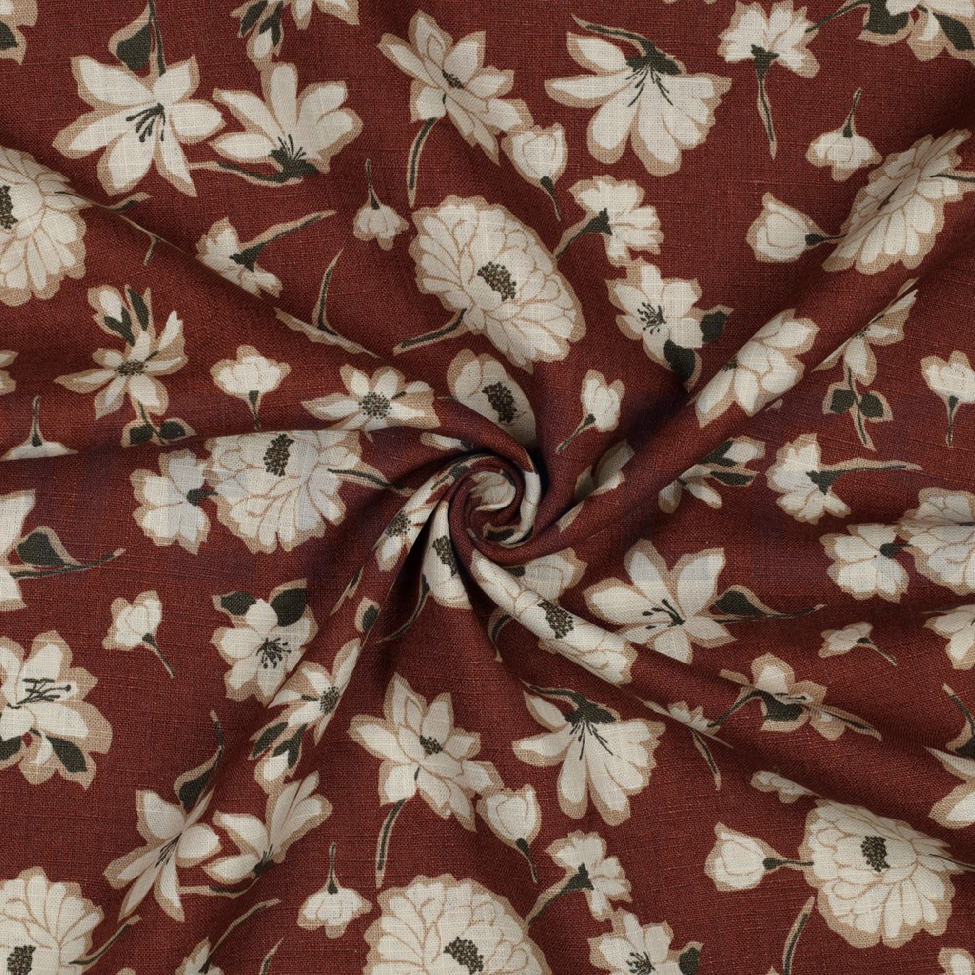 LINNEN GEWASSEN GROTE BLOEMEN ROOD/ROUGE (high resolution) #2