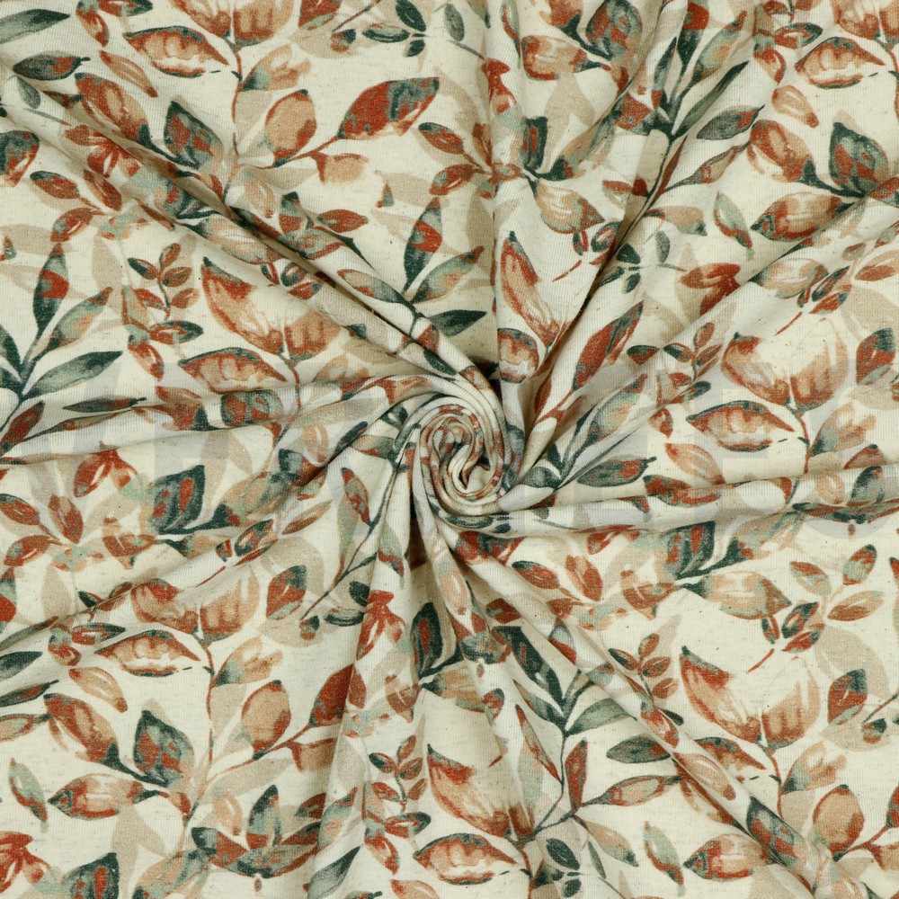 LINNEN JERSEY DIGITAAL BLADEREN TERRACOTTA #7