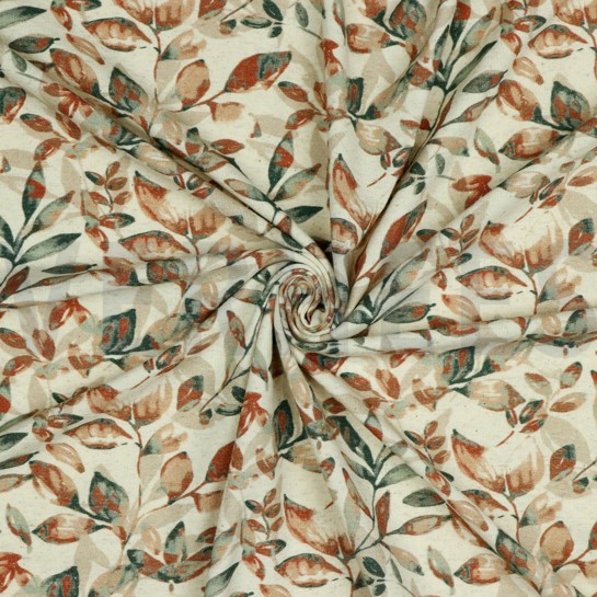 LINNEN JERSEY DIGITAAL BLADEREN TERRACOTTA #7