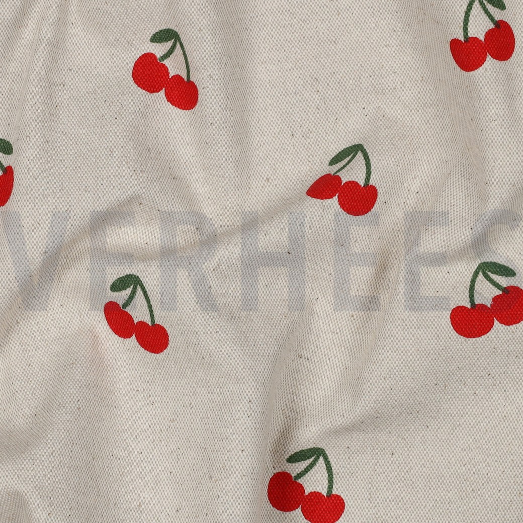 CANVAS LINEN LOOK CHERRIES NATURAL #7