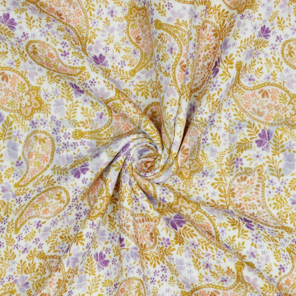 DOUBLE GAZE DE COTON PAISLEY BLANC/LAVANDE #7