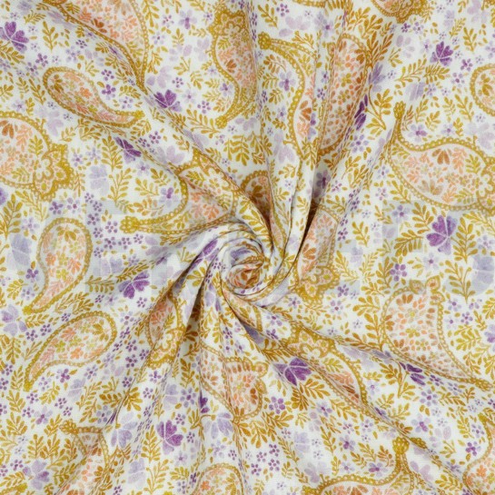 DOUBLE GAZE DE COTON PAISLEY BLANC/LAVANDE #7