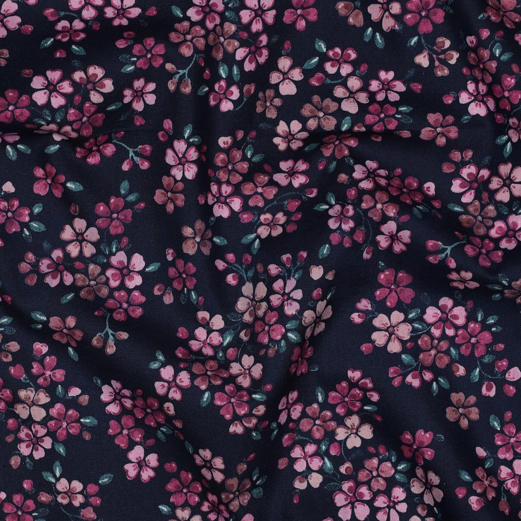 FINE POPLIN DIGITAL FLOWERS NAVY #7