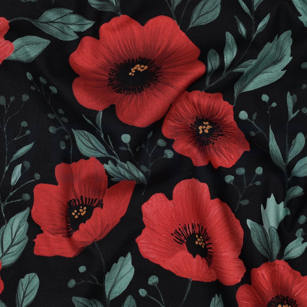 FINE POPLIN DIGITAL FLOWERS BLACK #7