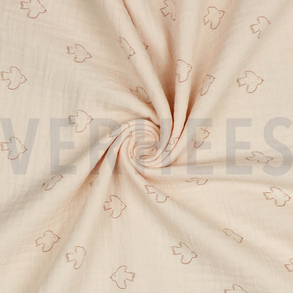 DOUBLE GAUZE BIRDS LIGHT SALMON #7