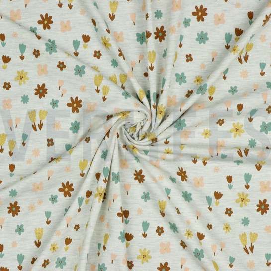 JERSEY MELANGE GLITTER SMALL FLOWERS ECRU MELANGE #7