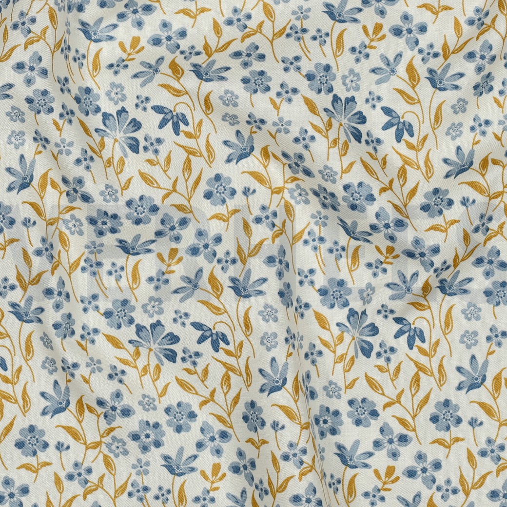 FINE POPLIN FLOWERS BLUE #7