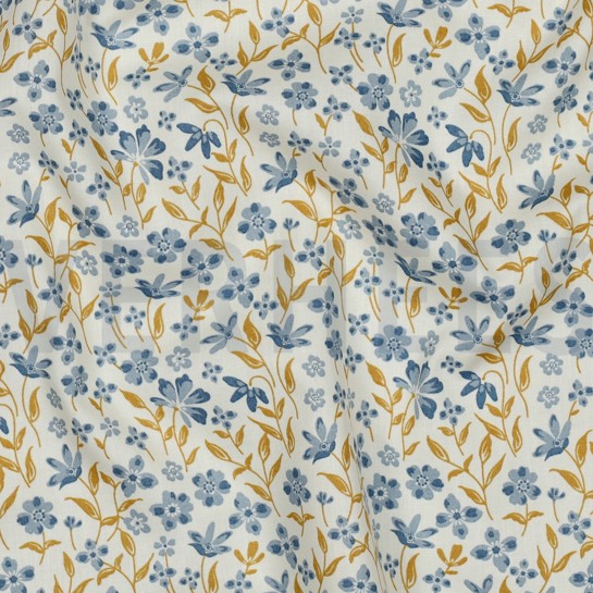 POPELINE DE COTON FLEURS BLEU #7
