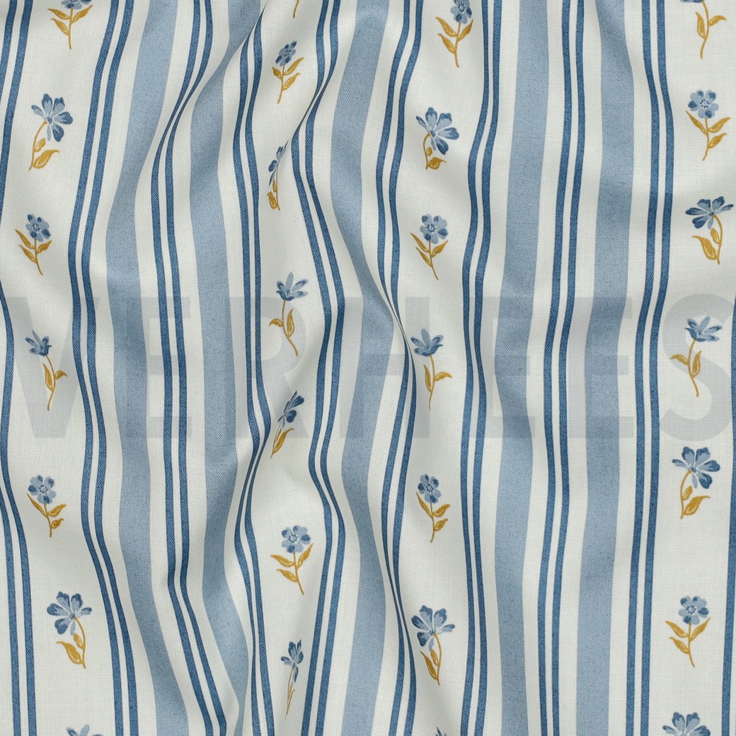 FINE POPLIN FLOWERS BLUE #7