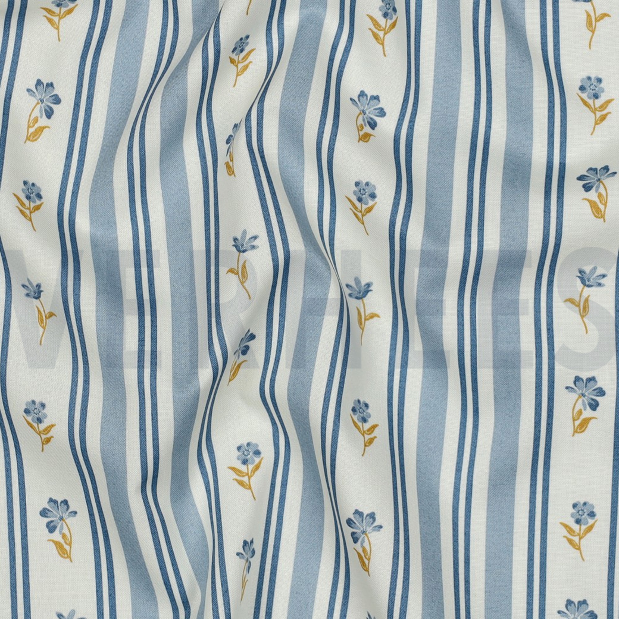 POPELINE DE COTON FLEURS BLEU (high resolution) #2