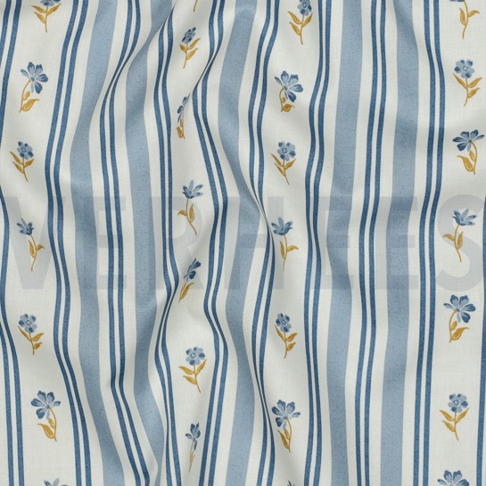 POPELINE DE COTON FLEURS BLEU #7