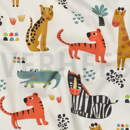 BAUMWOLLE POPELINE DIGITAL SAFARITIEREN GEBROCHEN WEISS #7