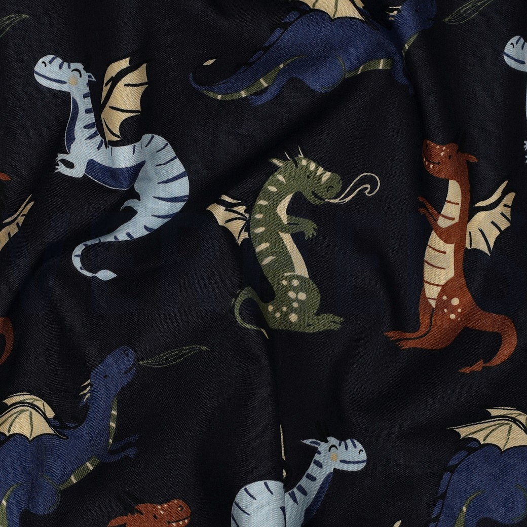 POPELINE DE COTON TISSAGE FIN DRAGONS BLEU MARINE #7