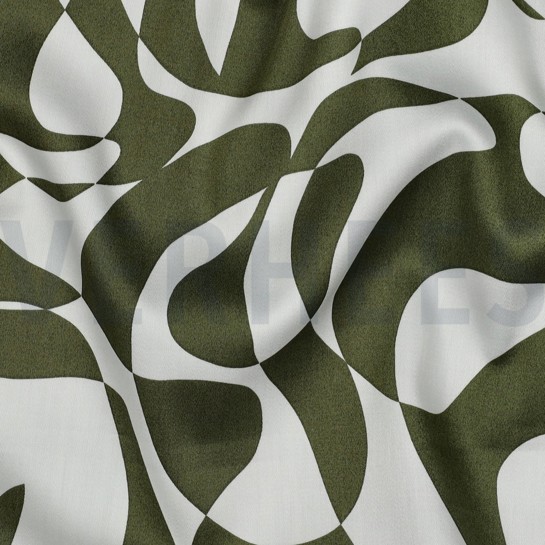 BAUMWOLLE SATIN ABSTRACT ARMEEGRÜN #7