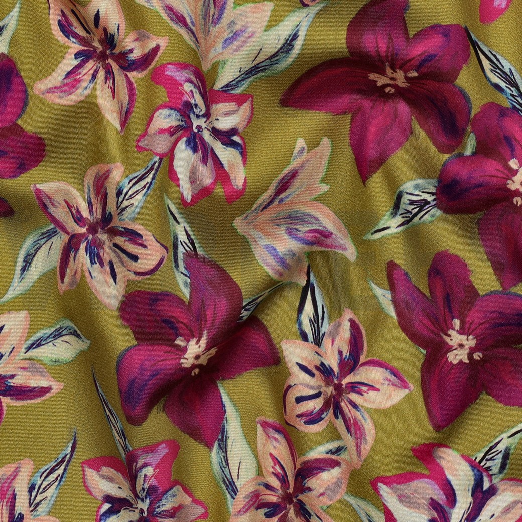 BAUMWOLLE SATIN DIGITAL BLUMEN OCKER #7