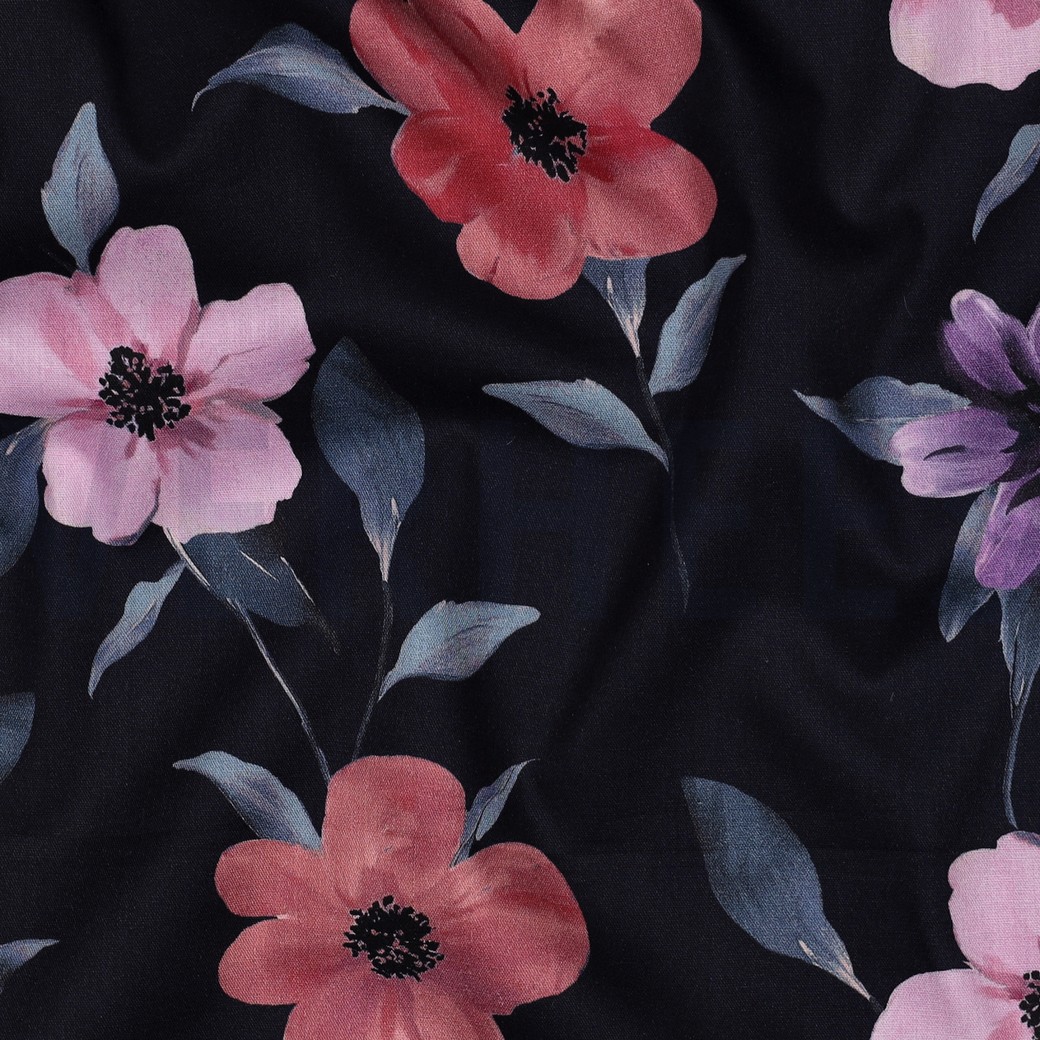 KATOEN VISCOSE DIGITAAL BLOEMEN MARINEBLAUW #7