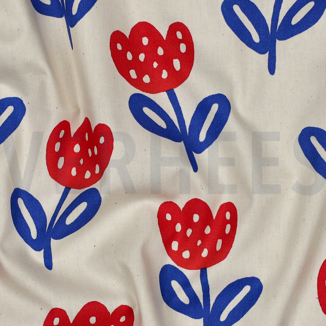 POPELINE DE COTON GOTS NATUREL GRANDES FLEURS NATUREL #7