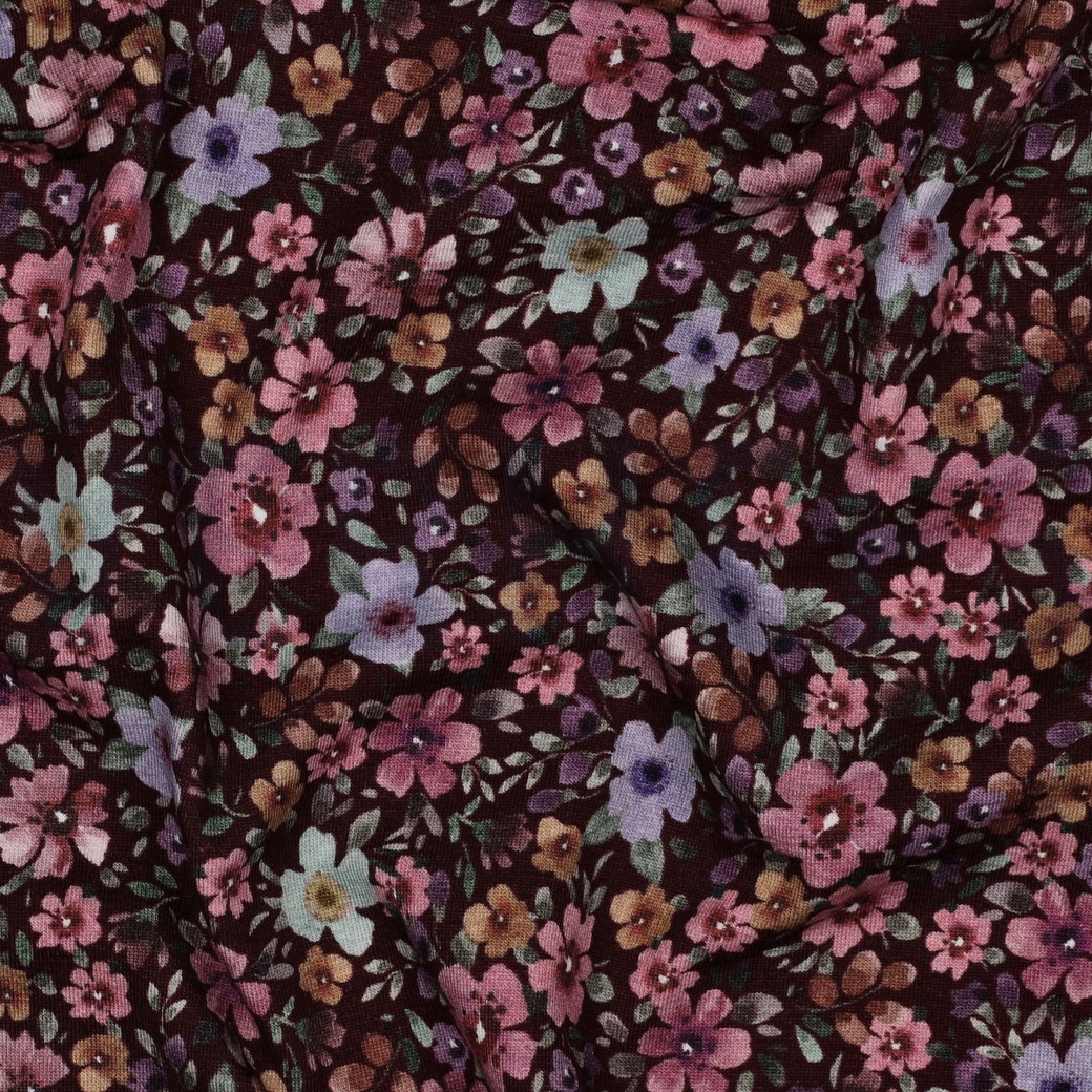 JERSEY DIGITAL BLUMEN BORDEAUXROT #7