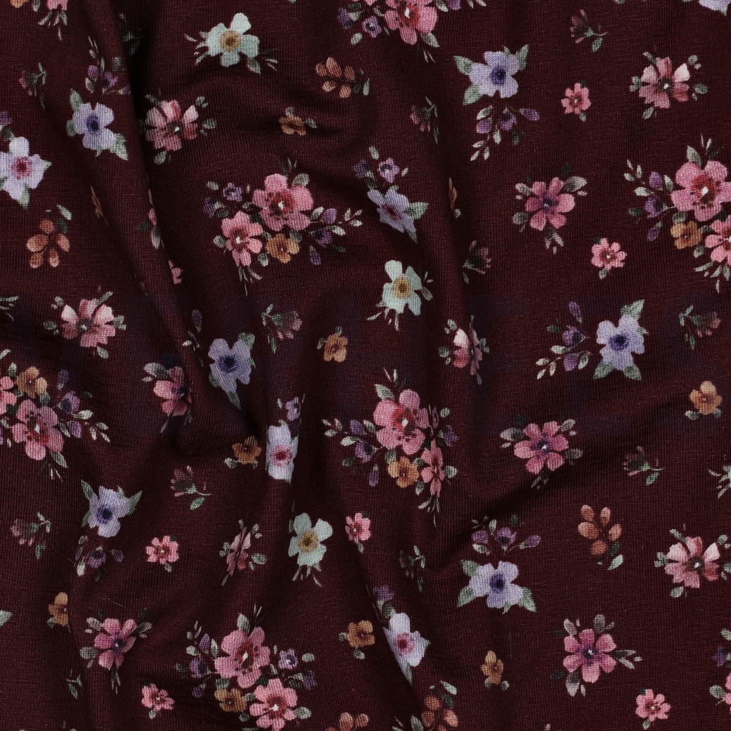 JERSEY DIGITAL BLUMEN BORDEAUXROT #7