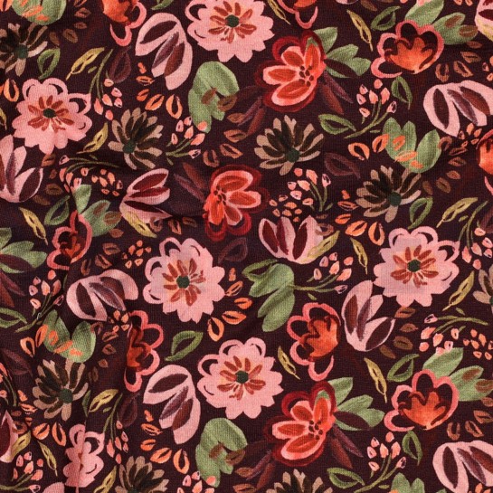 JERSEY DIGITAL FLOWERS BURGUNDY #7