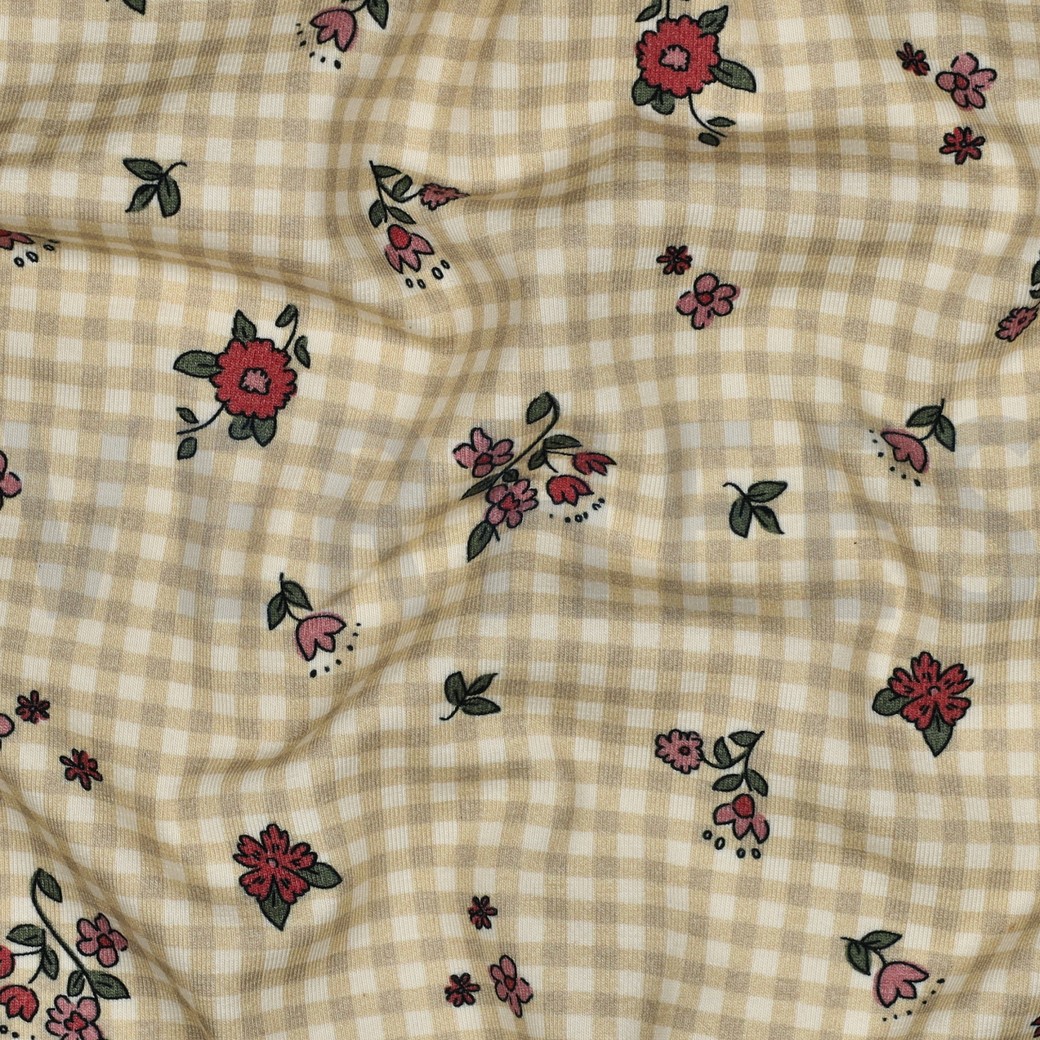 JERSEY GOTS NATUREL FLEURS NATUREL/SAUGE #7