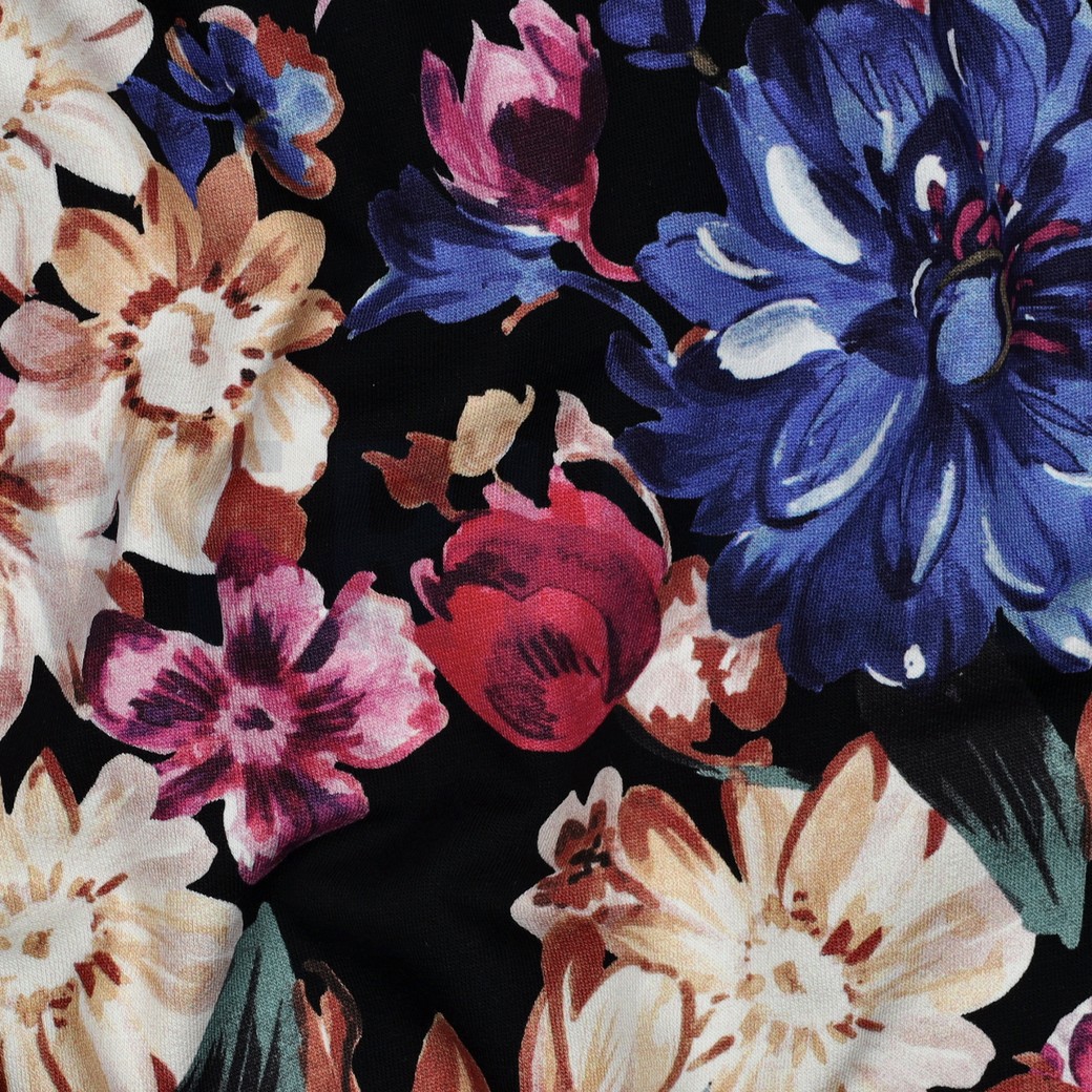 FRENCH TERRY DIGITAL BLUMEN SCHWARZ #7