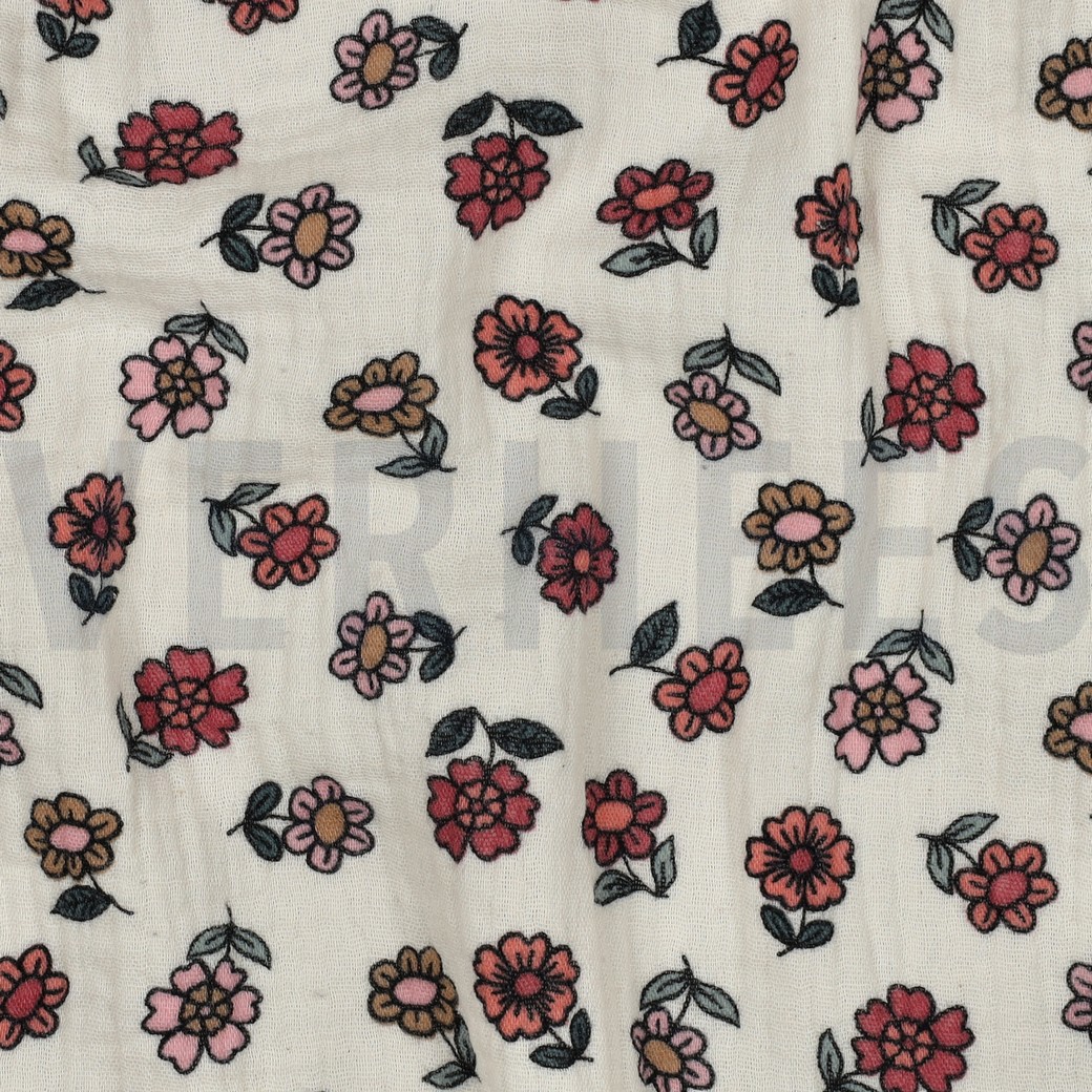 DOUBLE GAUZE BLOEMEN ECRU #7