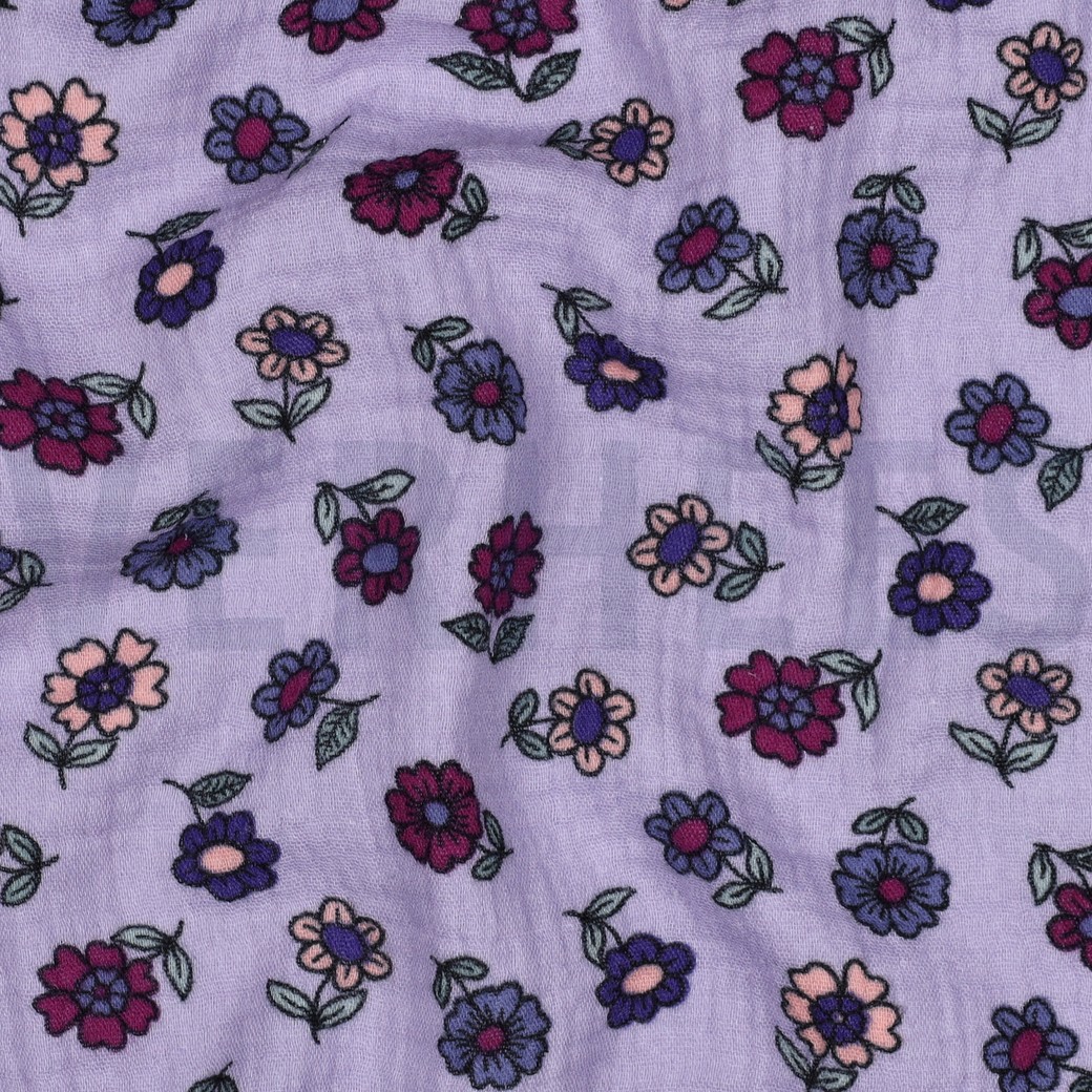 DOUBLE GAUZE BLOEMEN LILA #7
