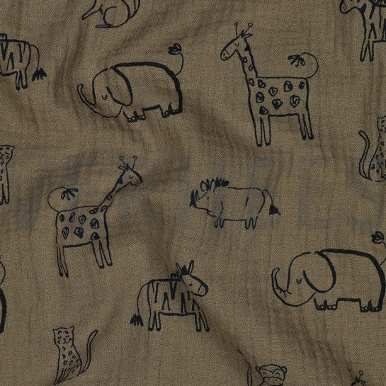 DOUBLE GAUZE SAFARI ANIMALS GREEN #7