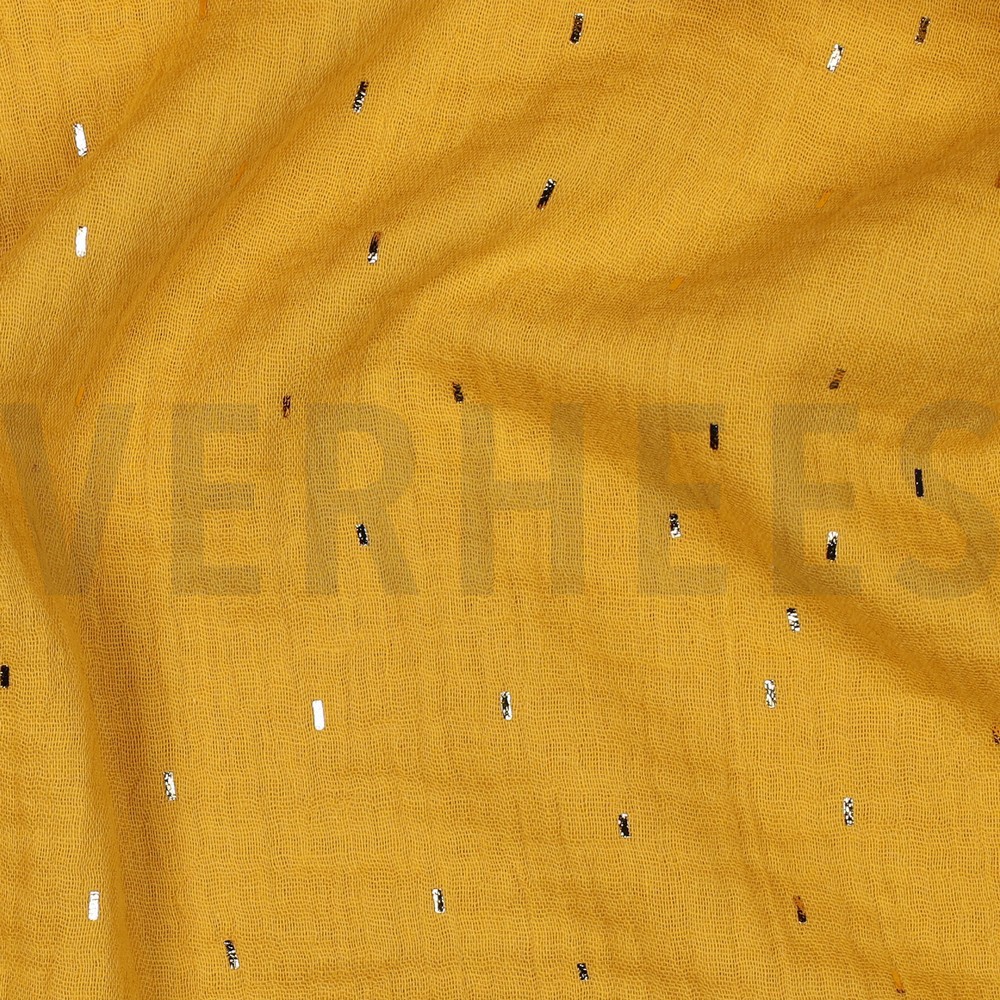DOUBLE GAUZE FOIL STRIPES OCHRE/GOLD #7