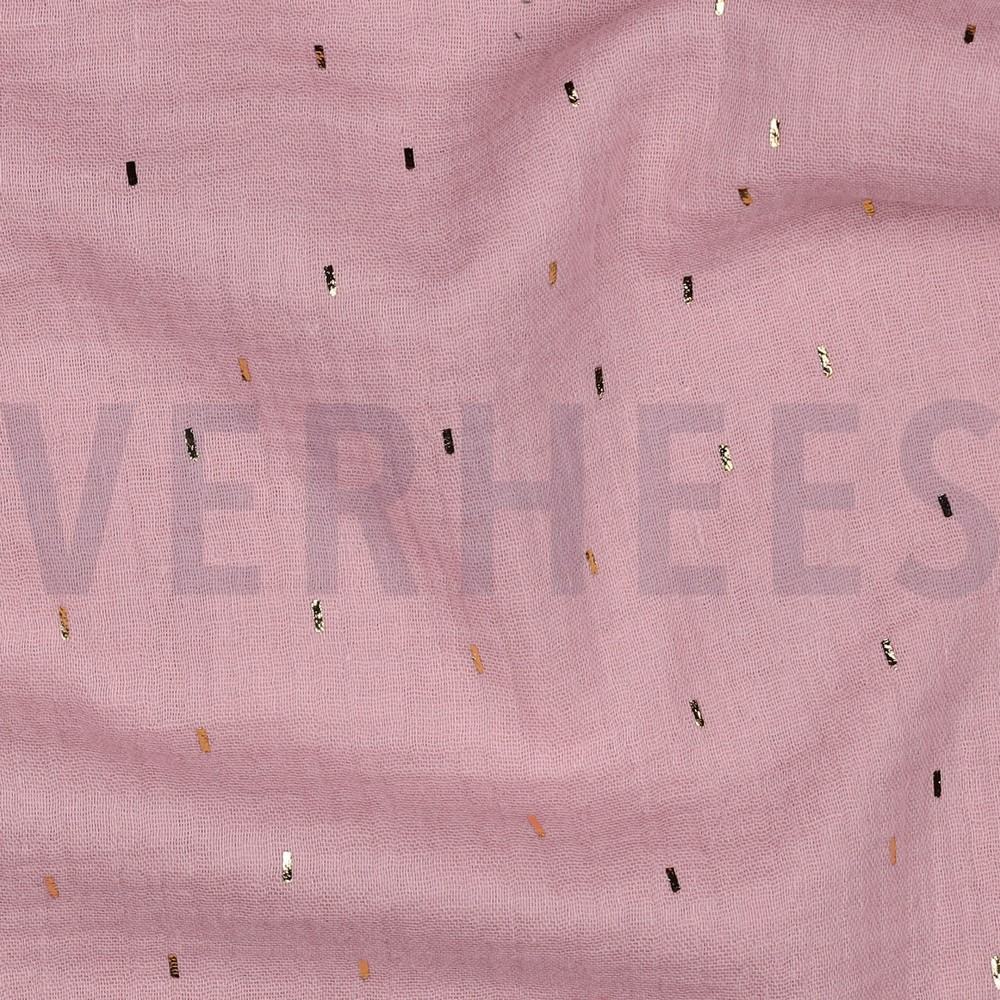 DOUBLE GAUZE FOIL STRIPES OLD ROSE/GOLD #7