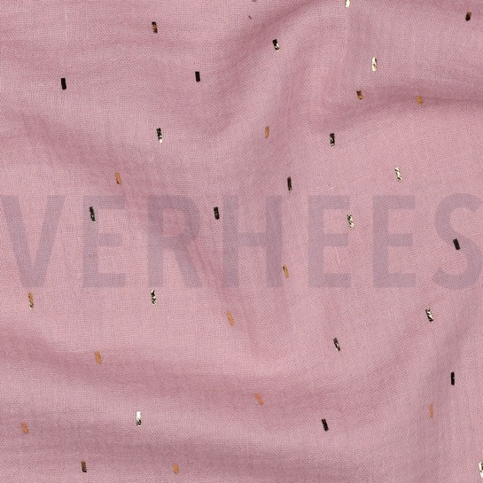 DOUBLE GAUZE FOLIE STREPEN OUDROZE/GOUD #7