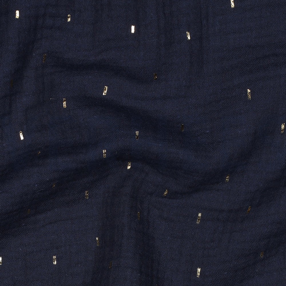 DOUBLE GAZE DE COTON FOIL RAYURES BLEU MARINE/OR #7