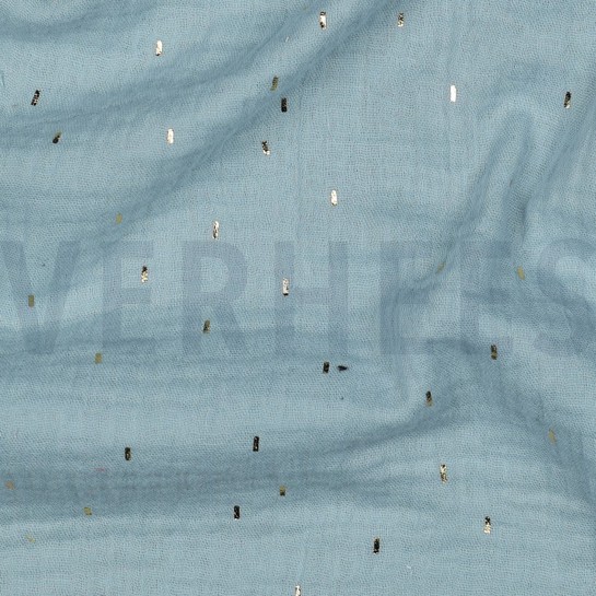 DOUBLE GAUZE FOIL STRIPES CYAN/GOLD #7