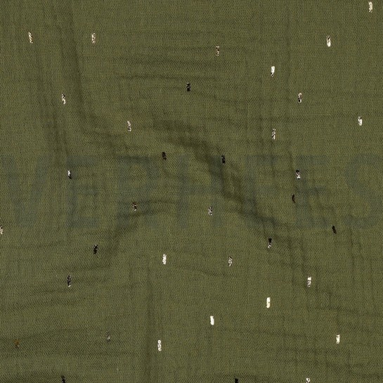 DOUBLE GAUZE FOLIE STREPEN GROEN/GOUD #7