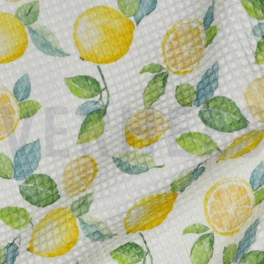 BAUMWOLLE WAFFEL DIGITAL ZITRONEN WEISS #7