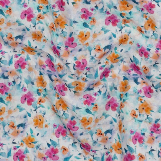 LENZING™ ECOVERO™ DIGITAL BLUMEN GEBROCHEN WEISS #7