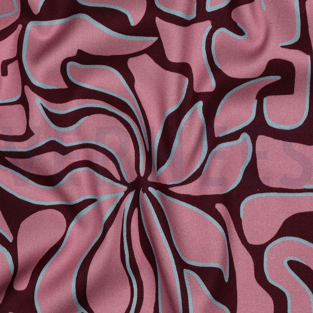 VISKOSE ROSELLA STRETCH ABSTRACT BORDEAUXROT #7
