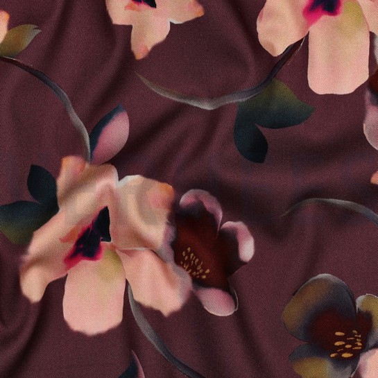VISCOSE ROSELLA STRETCH DIGITAAL BLOEMEN AUBERGINE #7