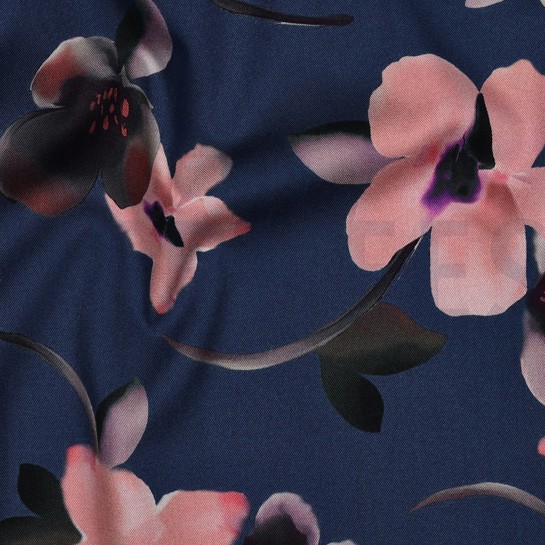 VISKOSE ROSELLA STRETCH DIGITAL BLUMEN KOBALTBLAU #7