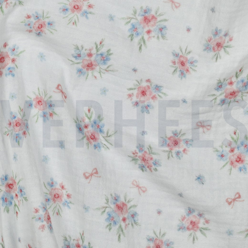 DOUBLE GAUZE GOTS DIGITAAL BLOEMEN WIT #7
