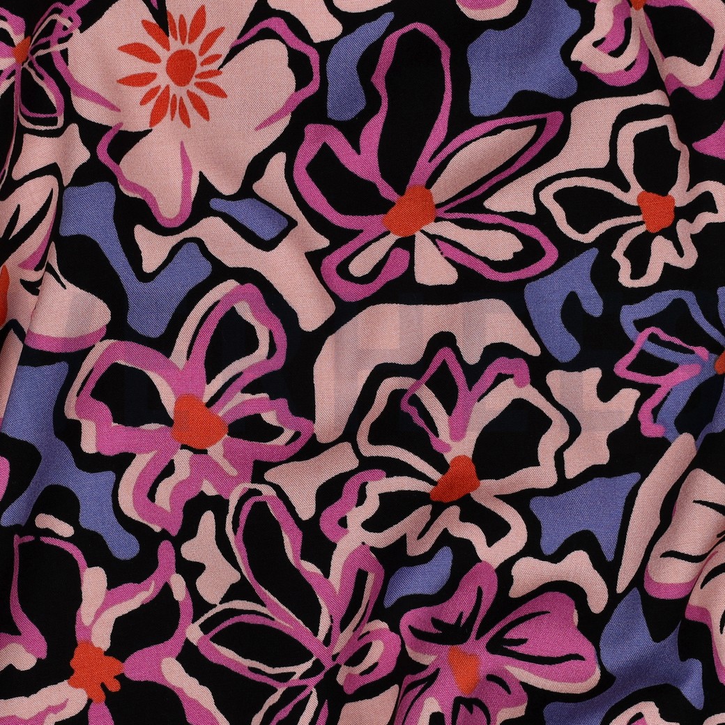 VISKOSE STRETCH BLUMEN SCHWARZ #7