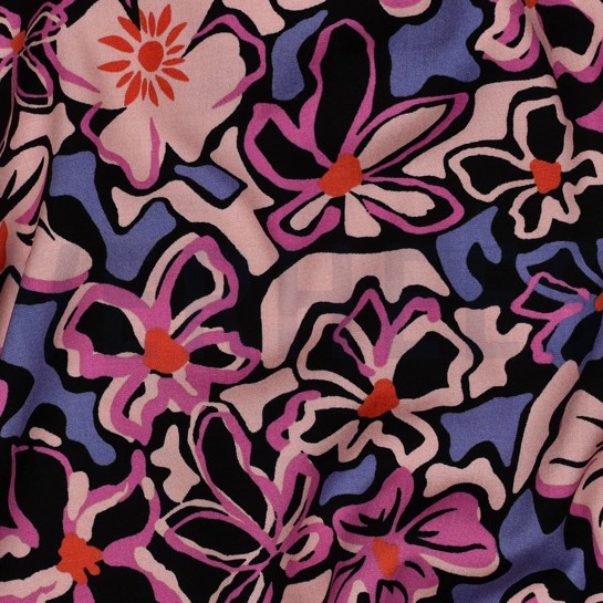 VISCOSE STRETCH FLOWERS BLACK #7