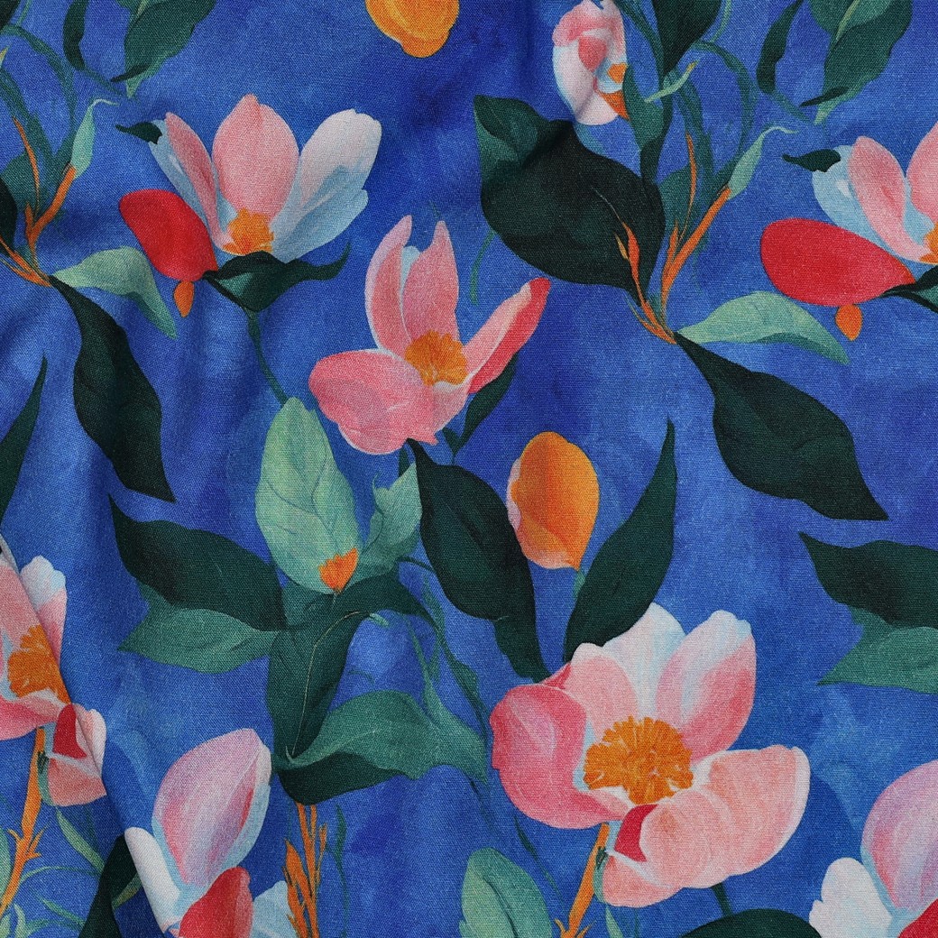 VISKOSE STRETCH DIGITAL BLUMEN KOBALTBLAU #7