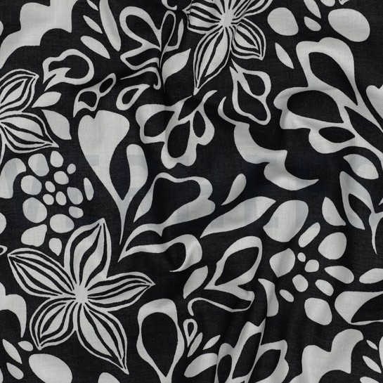BAUMWOLLE VOILE BLUMEN SCHWARZ #7
