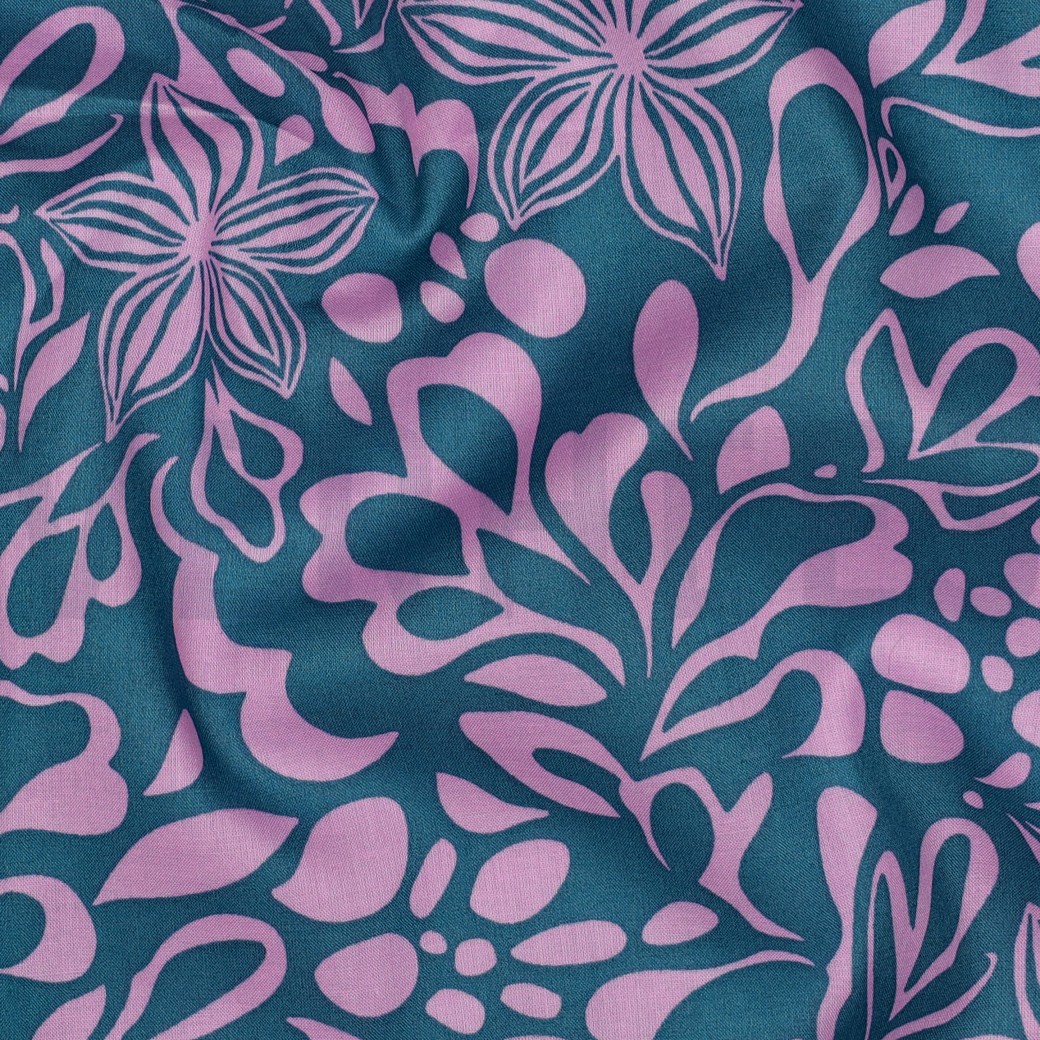 BAUMWOLLE VOILE BLUMEN PETROL #7